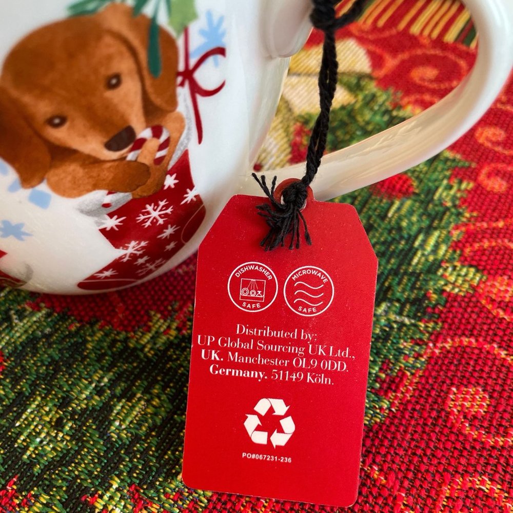 Portobello By Design Cup Mugs Dogs in Stockings Holiday Warm Wishes Bone China - Picture 3 of 12